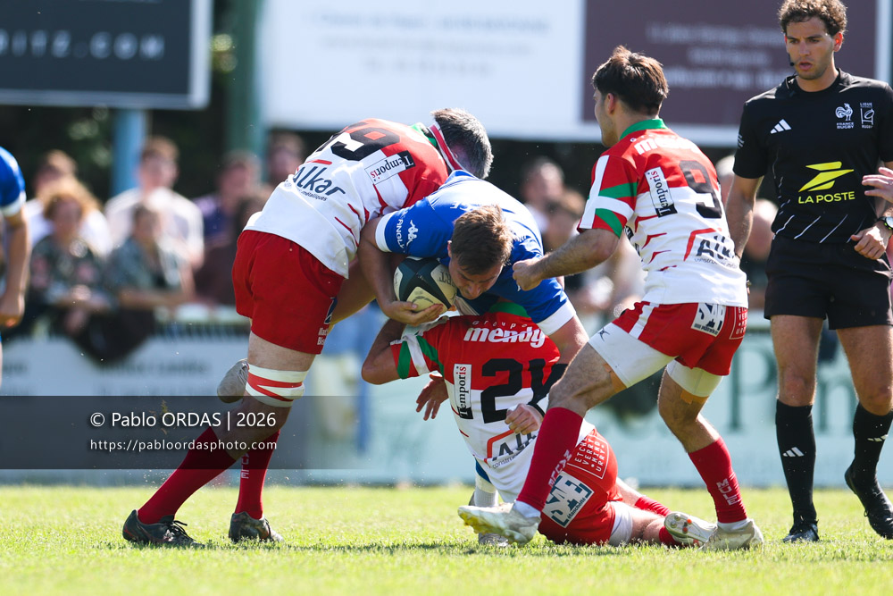 Thomas Pulon, lors du match de Nationale 2 entre l'Anglet olympique et Mauléon, le 19 avril 2026 au stade Saint-Jean d'Anglet, France (Photo Pablo ORDAS)