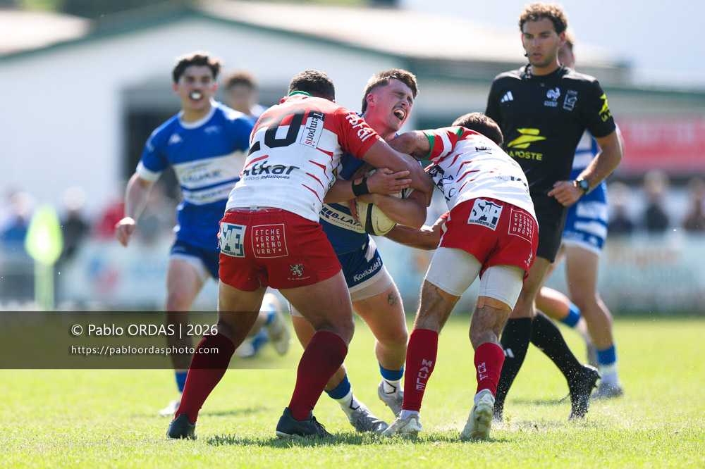 Arthur Tredjeu, lors du match de Nationale 2 entre l'Anglet olympique et Mauléon, le 19 avril 2026 au stade Saint-Jean d'Anglet, France (Photo Pablo ORDAS)