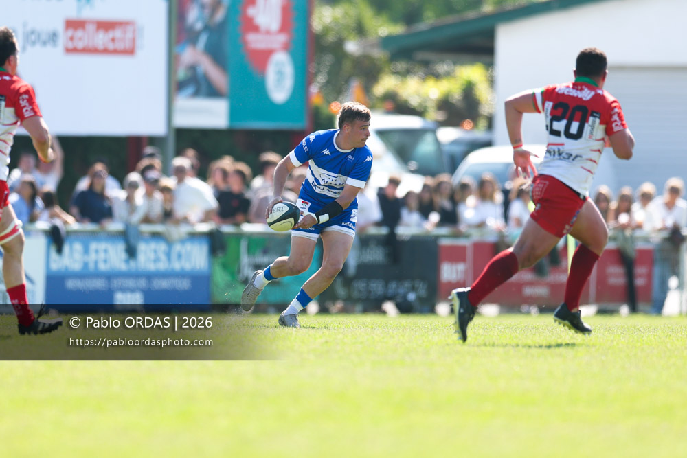 Thomas Pulon, lors du match de Nationale 2 entre l'Anglet olympique et Mauléon, le 19 avril 2026 au stade Saint-Jean d'Anglet, France (Photo Pablo ORDAS)