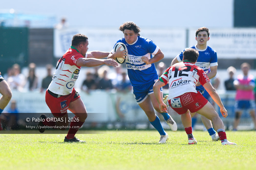 Jules Lartigau, lors du match de Nationale 2 entre l'Anglet olympique et Mauléon, le 19 avril 2026 au stade Saint-Jean d'Anglet, France (Photo Pablo ORDAS)