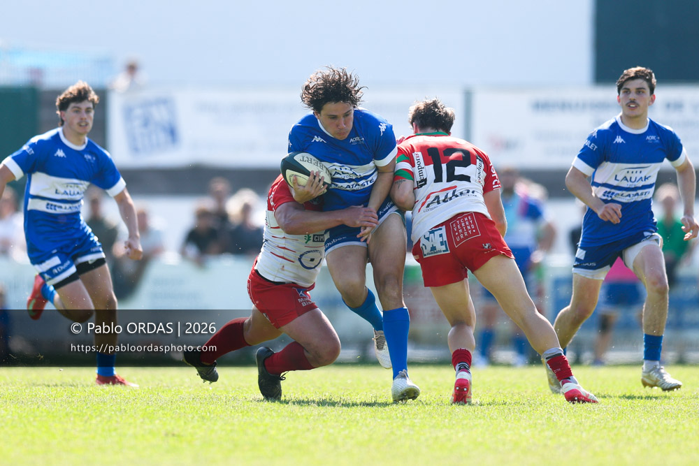 Jules Lartigau, lors du match de Nationale 2 entre l'Anglet olympique et Mauléon, le 19 avril 2026 au stade Saint-Jean d'Anglet, France (Photo Pablo ORDAS)