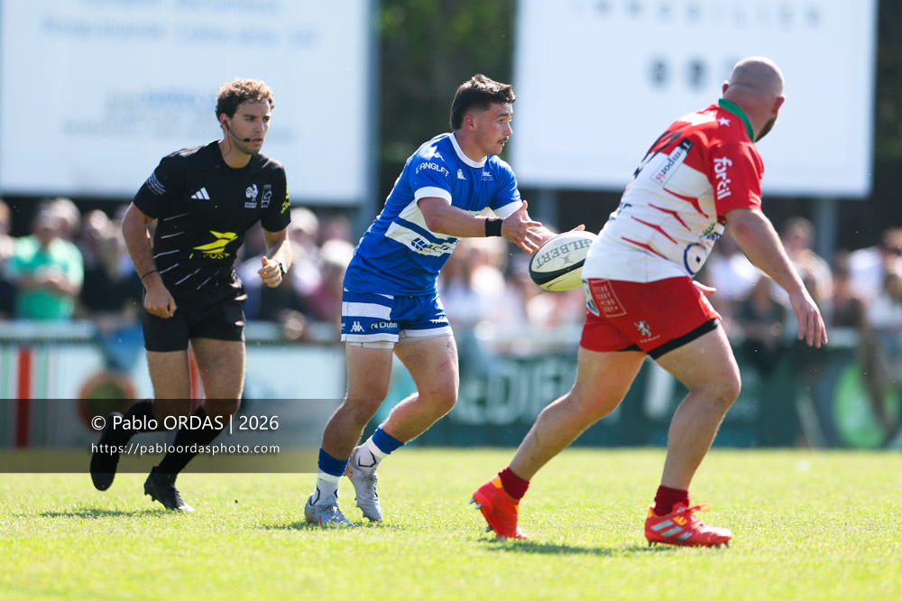 Arthur Tredjeu, lors du match de Nationale 2 entre l'Anglet olympique et Mauléon, le 19 avril 2026 au stade Saint-Jean d'Anglet, France (Photo Pablo ORDAS)