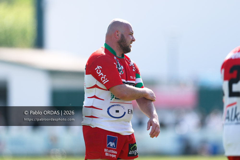Bertrand Perez, lors du match de Nationale 2 entre l'Anglet olympique et Mauléon, le 19 avril 2026 au stade Saint-Jean d'Anglet, France (Photo Pablo ORDAS)