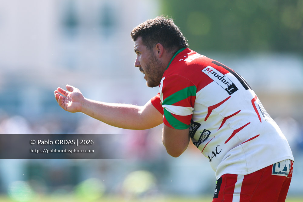 Marc Ziegler, lors du match de Nationale 2 entre l'Anglet olympique et Mauléon, le 19 avril 2026 au stade Saint-Jean d'Anglet, France (Photo Pablo ORDAS)