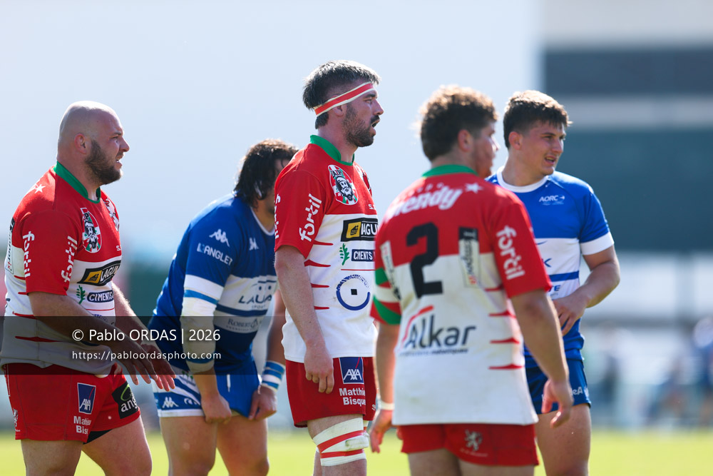 Léo Le Tiec, lors du match de Nationale 2 entre l'Anglet olympique et Mauléon, le 19 avril 2026 au stade Saint-Jean d'Anglet, France (Photo Pablo ORDAS)