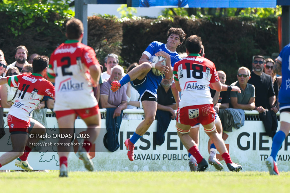 Eliot August, lors du match de Nationale 2 entre l'Anglet olympique et Mauléon, le 19 avril 2026 au stade Saint-Jean d'Anglet, France (Photo Pablo ORDAS)