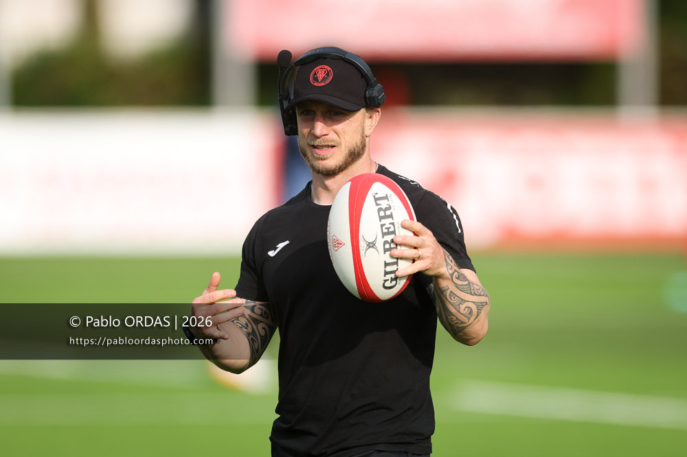 Antoine Cazot, lors du match de Pro D2 entre le Biarritz olympique et Colomiers, le 24 avril 2026 au stade Aguiléra de Biarritz, France (Photo Pablo ORDAS)
