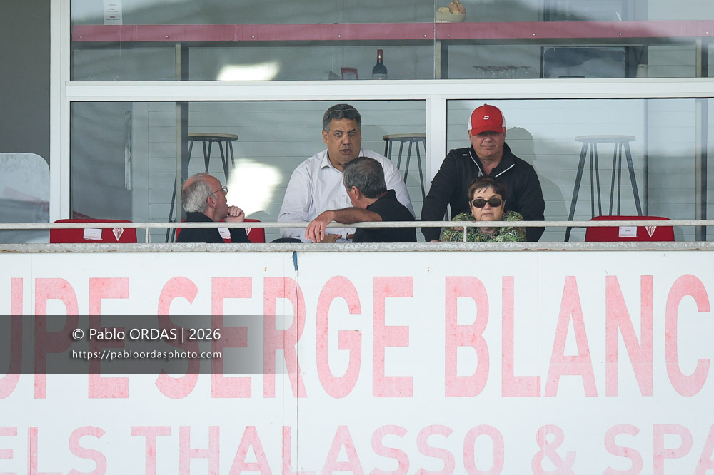 Serge Blanco, lors du match de Pro D2 entre le Biarritz olympique et Colomiers, le 24 avril 2026 au stade Aguiléra de Biarritz, France (Photo Pablo ORDAS)