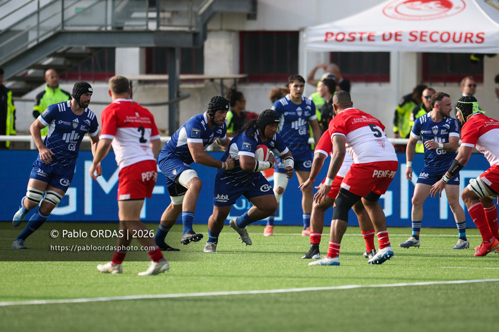 Atonio Ulutuipalelei, lors du match de Pro D2 entre le Biarritz olympique et Colomiers, le 24 avril 2026 au stade Aguiléra de Biarritz, France (Photo Pablo ORDAS)