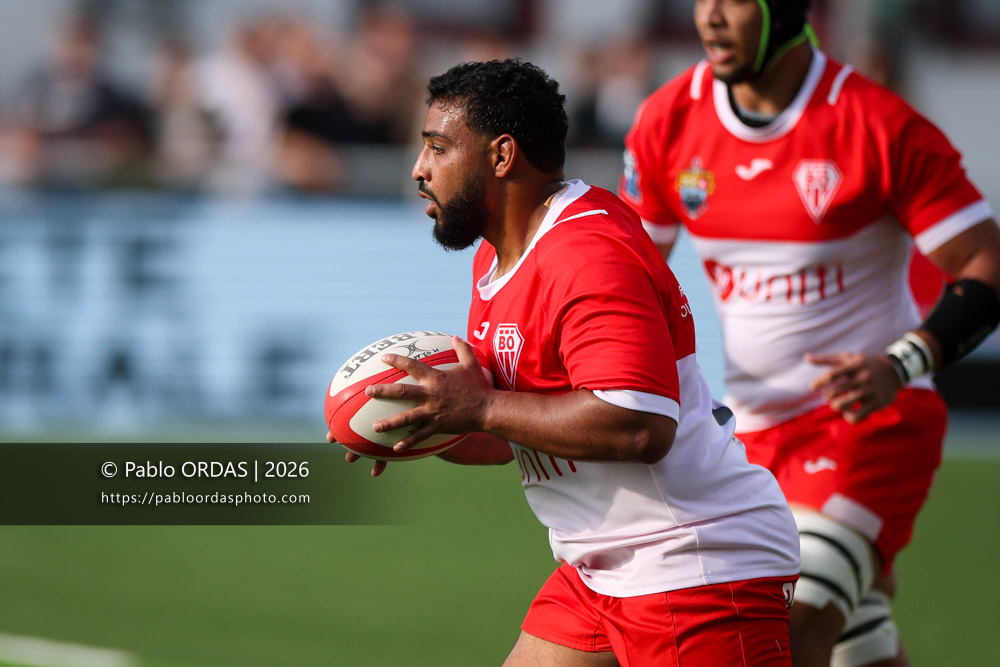 Zakaria El Fakir, lors du match de Pro D2 entre le Biarritz olympique et Colomiers, le 24 avril 2026 au stade Aguiléra de Biarritz, France (Photo Pablo ORDAS)