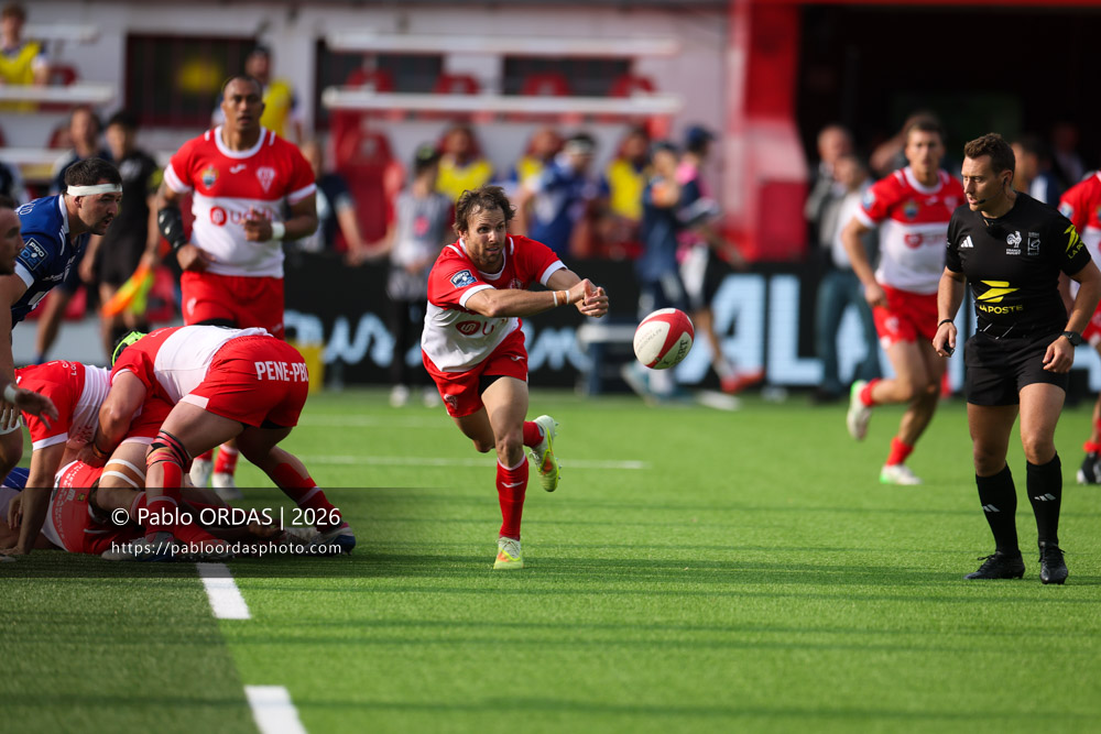 Yann Lesgourgues, lors du match de Pro D2 entre le Biarritz olympique et Colomiers, le 24 avril 2026 au stade Aguiléra de Biarritz, France (Photo Pablo ORDAS)
