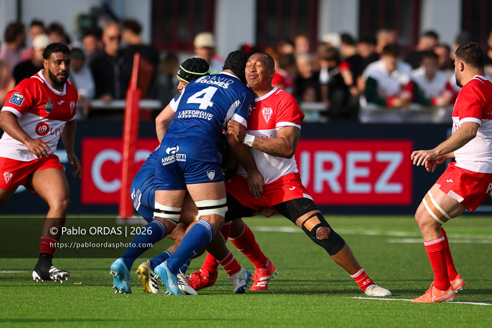 Piula Fa'asalele, lors du match de Pro D2 entre le Biarritz olympique et Colomiers, le 24 avril 2026 au stade Aguiléra de Biarritz, France (Photo Pablo ORDAS)