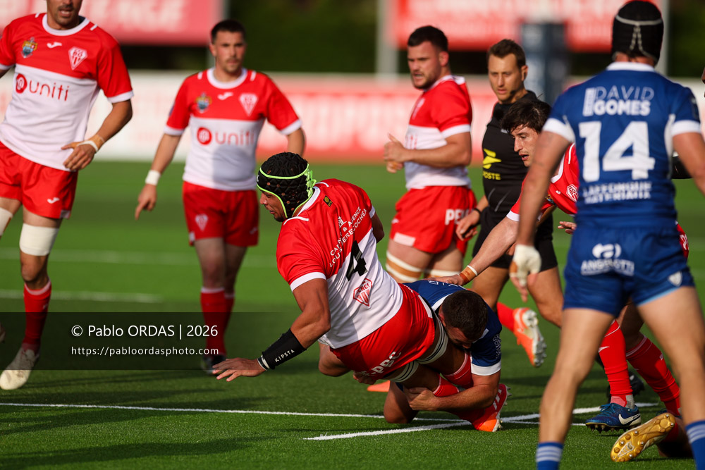 Aston Fortuin, lors du match de Pro D2 entre le Biarritz olympique et Colomiers, le 24 avril 2026 au stade Aguiléra de Biarritz, France (Photo Pablo ORDAS)