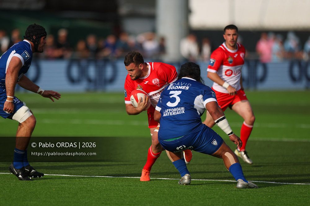 Thomas Hébert, lors du match de Pro D2 entre le Biarritz olympique et Colomiers, le 24 avril 2026 au stade Aguiléra de Biarritz, France (Photo Pablo ORDAS)