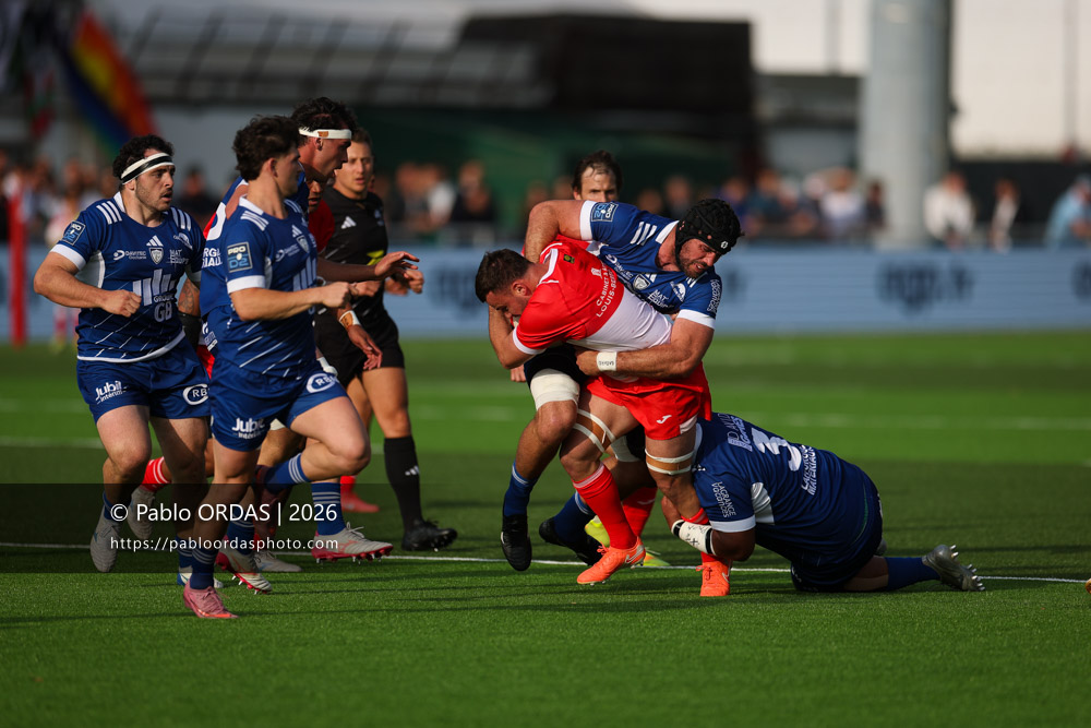 Thomas Hébert, lors du match de Pro D2 entre le Biarritz olympique et Colomiers, le 24 avril 2026 au stade Aguiléra de Biarritz, France (Photo Pablo ORDAS)