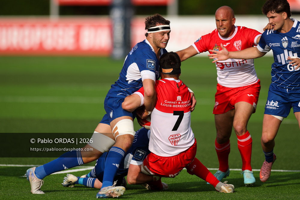 Grégoire Bazin, lors du match de Pro D2 entre le Biarritz olympique et Colomiers, le 24 avril 2026 au stade Aguiléra de Biarritz, France (Photo Pablo ORDAS)