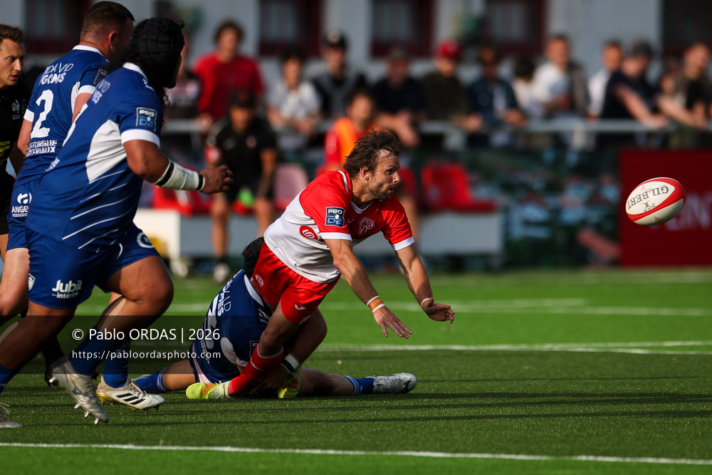 Yann Lesgourgues, lors du match de Pro D2 entre le Biarritz olympique et Colomiers, le 24 avril 2026 au stade Aguiléra de Biarritz, France (Photo Pablo ORDAS)