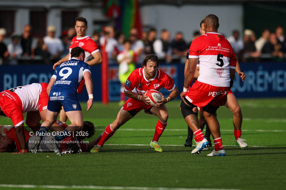 Yann Lesgourgues, lors du match de Pro D2 entre le Biarritz olympique et Colomiers, le 24 avril 2026 au stade Aguiléra de Biarritz, France (Photo Pablo ORDAS)