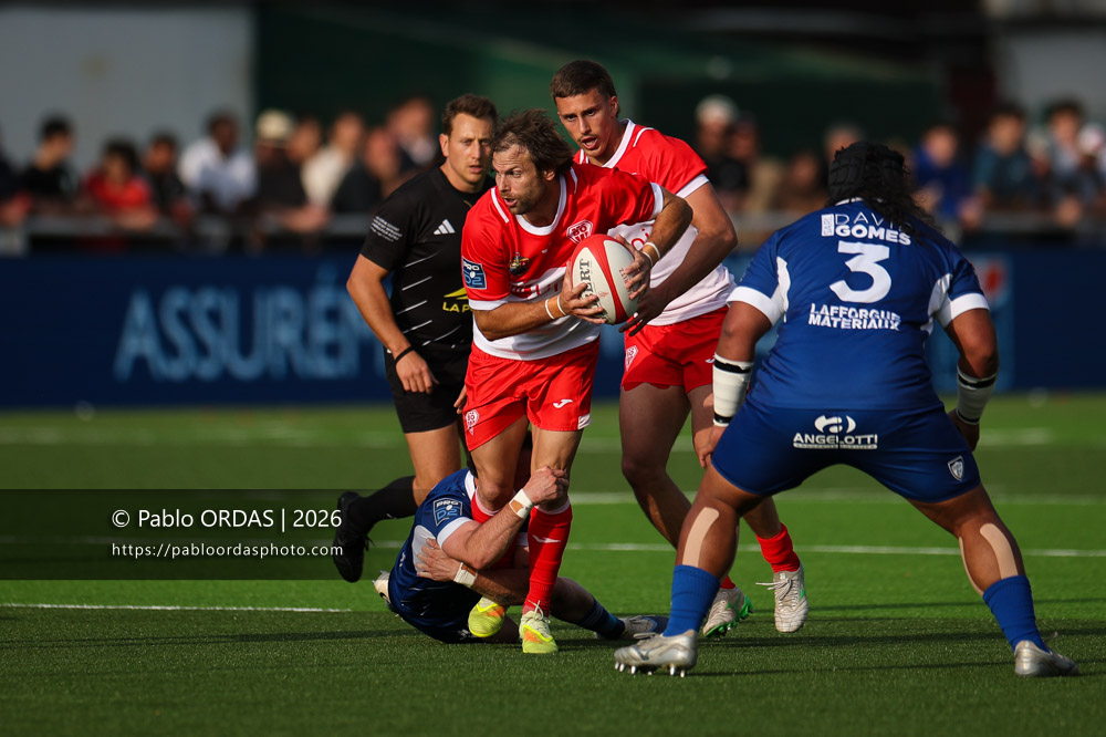 Yann Lesgourgues, lors du match de Pro D2 entre le Biarritz olympique et Colomiers, le 24 avril 2026 au stade Aguiléra de Biarritz, France (Photo Pablo ORDAS)