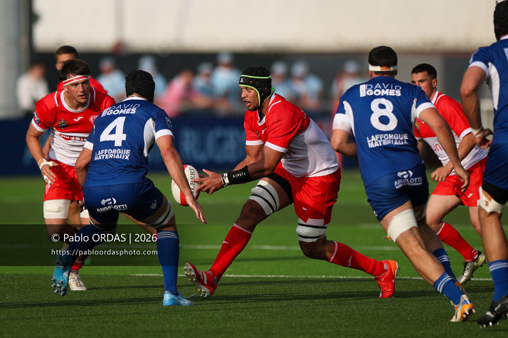 Aston Fortuin, lors du match de Pro D2 entre le Biarritz olympique et Colomiers, le 24 avril 2026 au stade Aguiléra de Biarritz, France (Photo Pablo ORDAS)