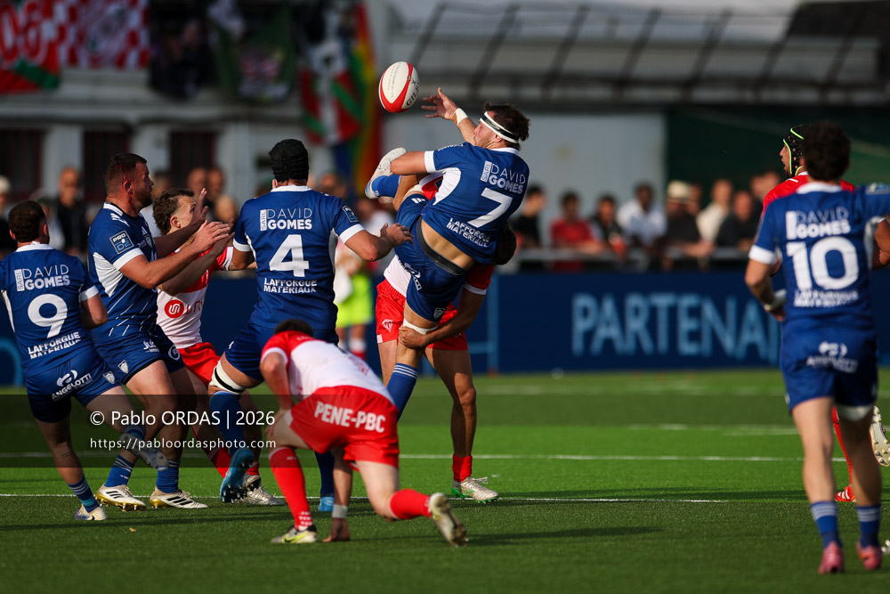 Grégoire Bazin, lors du match de Pro D2 entre le Biarritz olympique et Colomiers, le 24 avril 2026 au stade Aguiléra de Biarritz, France (Photo Pablo ORDAS)