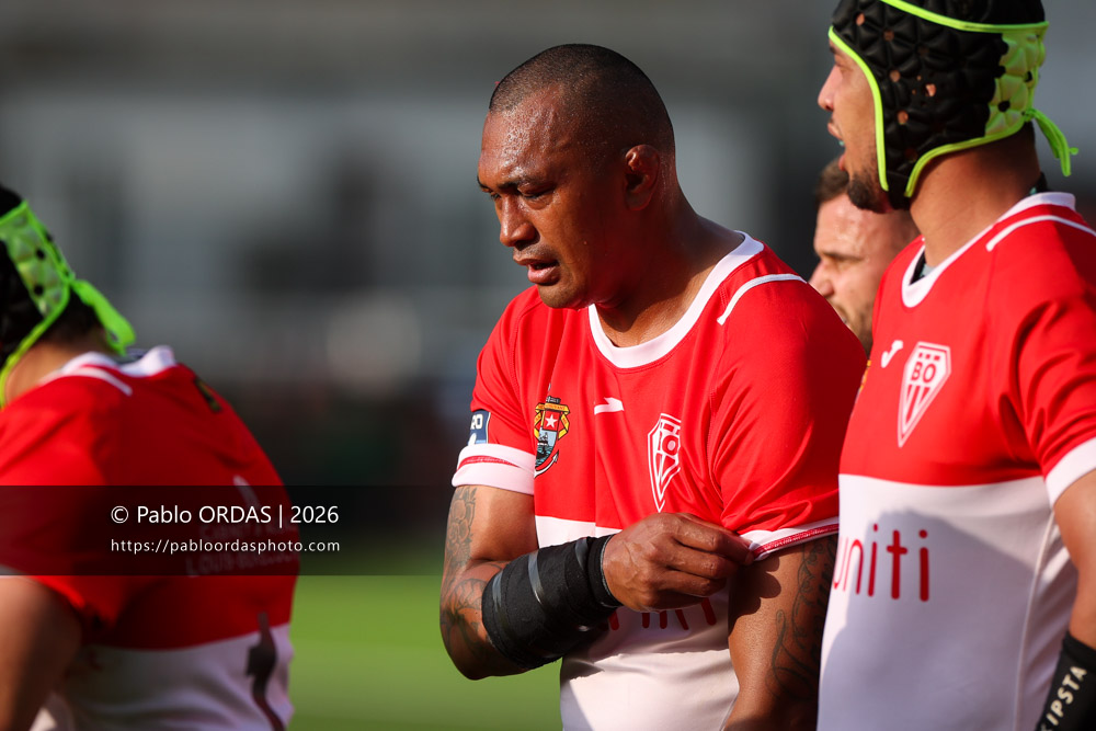 Piula Fa'asalele, lors du match de Pro D2 entre le Biarritz olympique et Colomiers, le 24 avril 2026 au stade Aguiléra de Biarritz, France (Photo Pablo ORDAS)