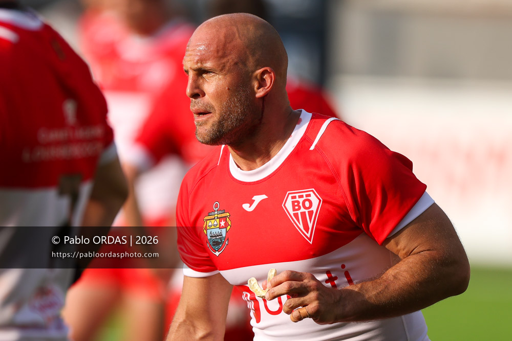 Mathieu Acebes, lors du match de Pro D2 entre le Biarritz olympique et Colomiers, le 24 avril 2026 au stade Aguiléra de Biarritz, France (Photo Pablo ORDAS)