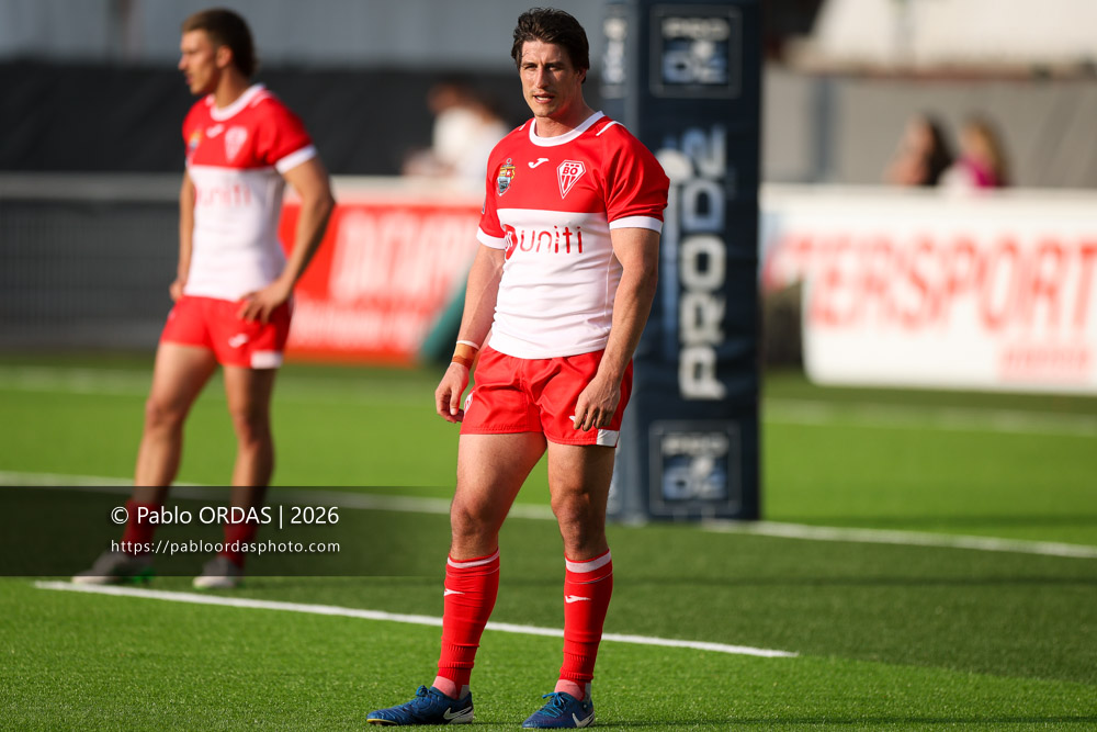 Tom Hendrickson, lors du match de Pro D2 entre le Biarritz olympique et Colomiers, le 24 avril 2026 au stade Aguiléra de Biarritz, France (Photo Pablo ORDAS)