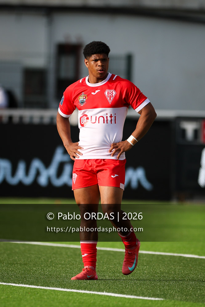 Joe Jonas, lors du match de Pro D2 entre le Biarritz olympique et Colomiers, le 24 avril 2026 au stade Aguiléra de Biarritz, France (Photo Pablo ORDAS)