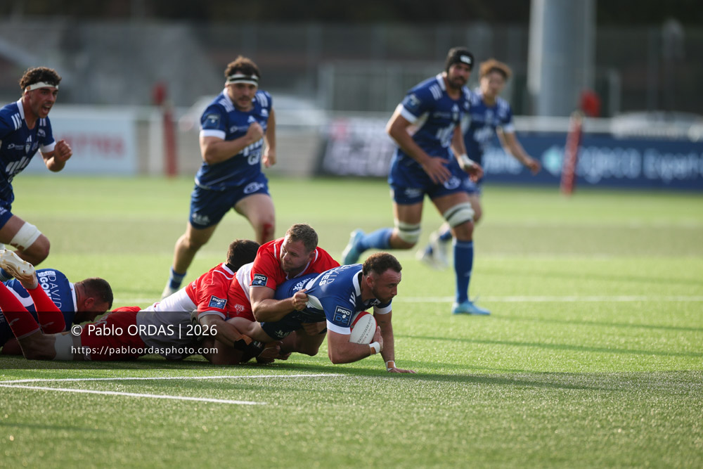 Ugo Séguéla, lors du match de Pro D2 entre le Biarritz olympique et Colomiers, le 24 avril 2026 au stade Aguiléra de Biarritz, France (Photo Pablo ORDAS)