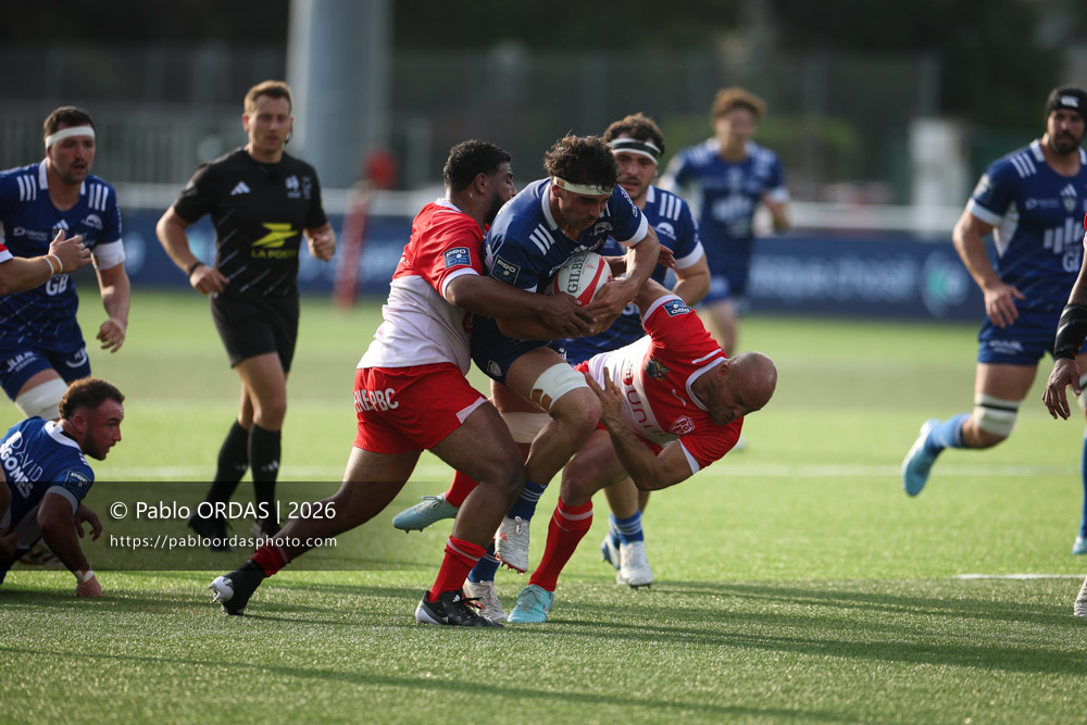 Paolo Parpagiola, lors du match de Pro D2 entre le Biarritz olympique et Colomiers, le 24 avril 2026 au stade Aguiléra de Biarritz, France (Photo Pablo ORDAS)
