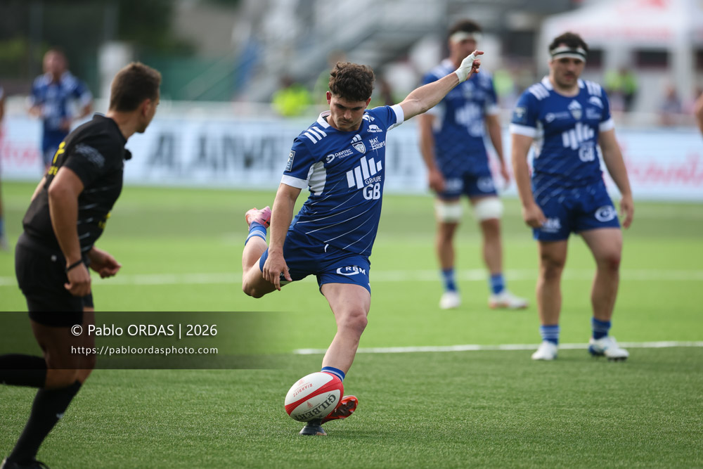 Théo Giral, lors du match de Pro D2 entre le Biarritz olympique et Colomiers, le 24 avril 2026 au stade Aguiléra de Biarritz, France (Photo Pablo ORDAS)