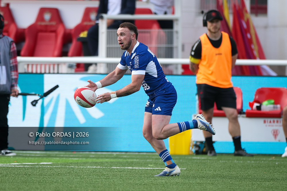 Ugo Séguéla, lors du match de Pro D2 entre le Biarritz olympique et Colomiers, le 24 avril 2026 au stade Aguiléra de Biarritz, France (Photo Pablo ORDAS)