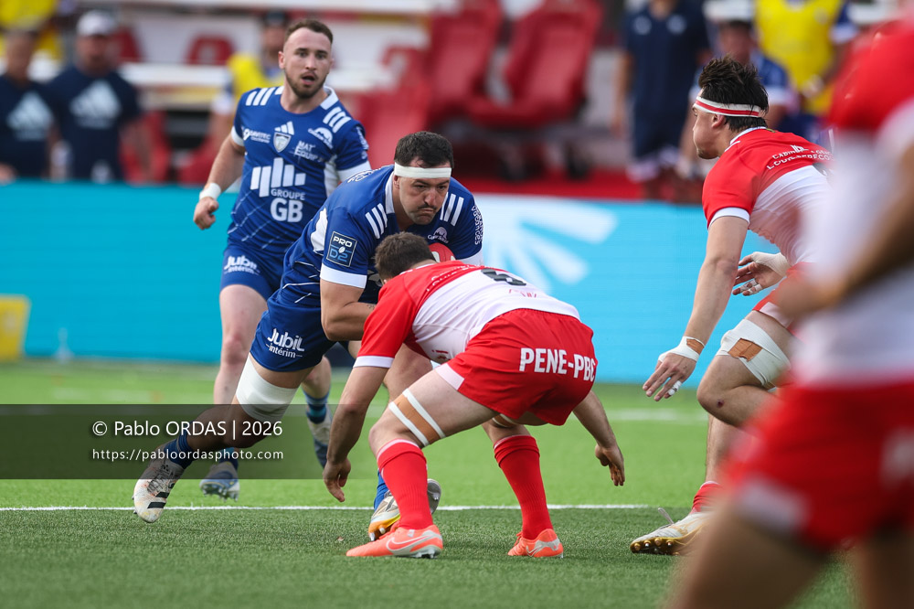 Jérémy Béchu, lors du match de Pro D2 entre le Biarritz olympique et Colomiers, le 24 avril 2026 au stade Aguiléra de Biarritz, France (Photo Pablo ORDAS)