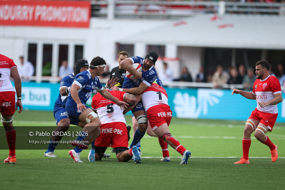 Jean Thomas, lors du match de Pro D2 entre le Biarritz olympique et Colomiers, le 24 avril 2026 au stade Aguiléra de Biarritz, France (Photo Pablo ORDAS)