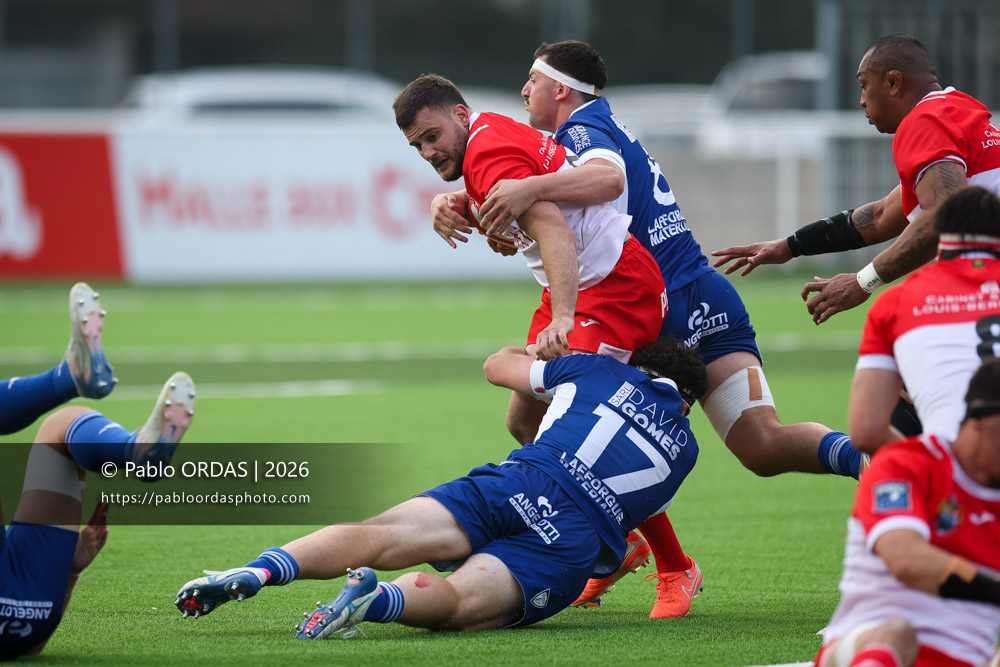 Thomas Hébert, lors du match de Pro D2 entre le Biarritz olympique et Colomiers, le 24 avril 2026 au stade Aguiléra de Biarritz, France (Photo Pablo ORDAS)