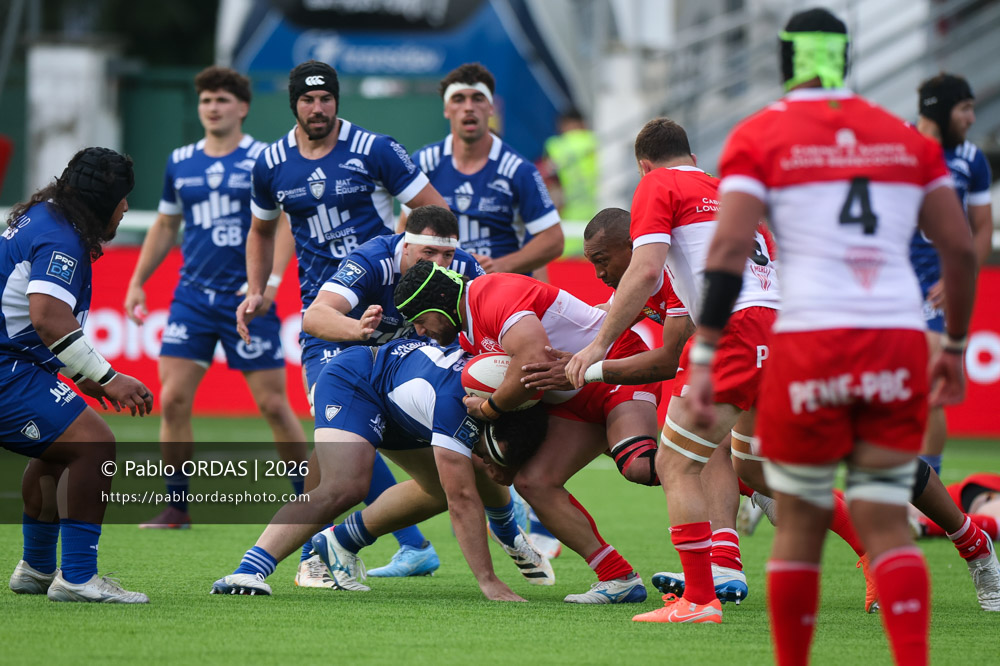 Giorgi Nutsubidze, lors du match de Pro D2 entre le Biarritz olympique et Colomiers, le 24 avril 2026 au stade Aguiléra de Biarritz, France (Photo Pablo ORDAS)