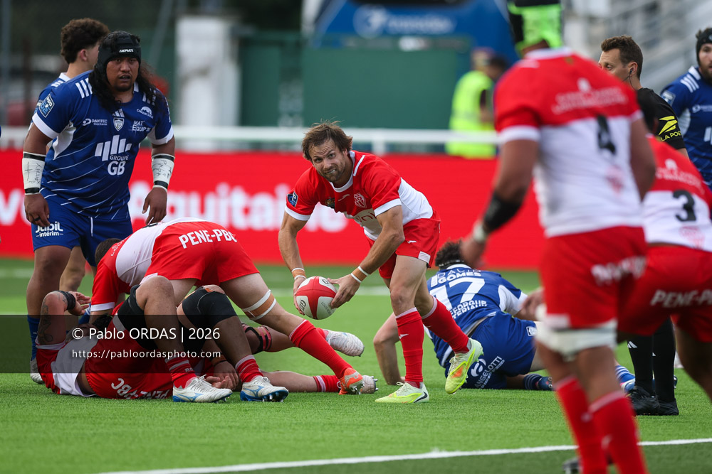 Yann Lesgourgues, lors du match de Pro D2 entre le Biarritz olympique et Colomiers, le 24 avril 2026 au stade Aguiléra de Biarritz, France (Photo Pablo ORDAS)