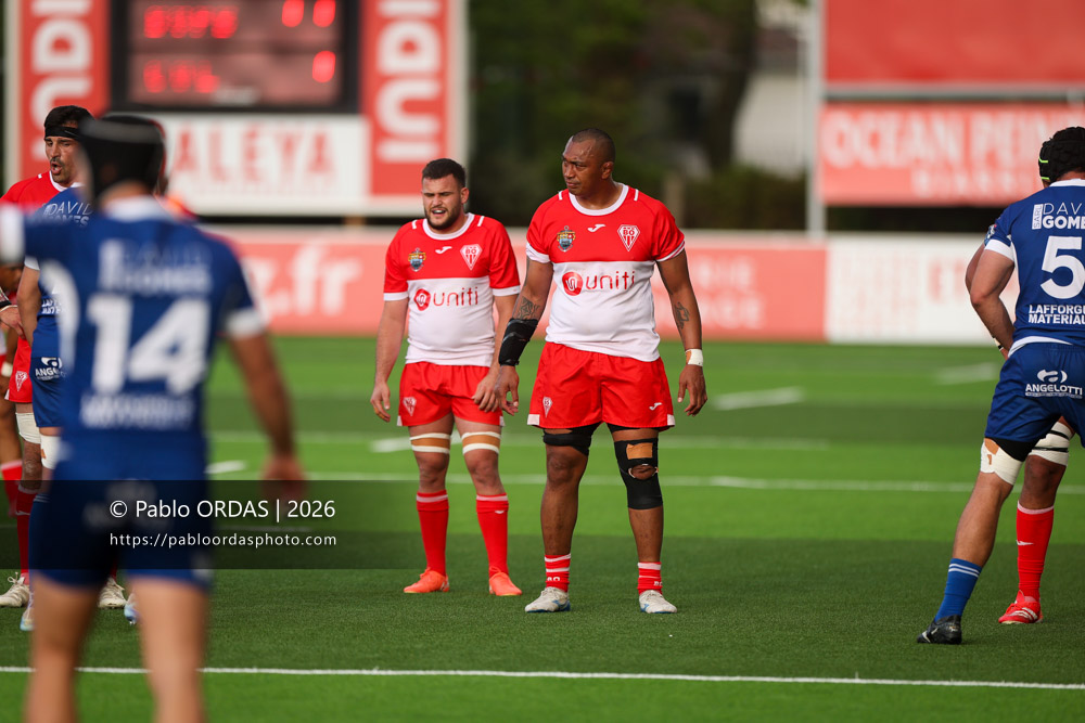 Piula Fa'asalele, lors du match de Pro D2 entre le Biarritz olympique et Colomiers, le 24 avril 2026 au stade Aguiléra de Biarritz, France (Photo Pablo ORDAS)