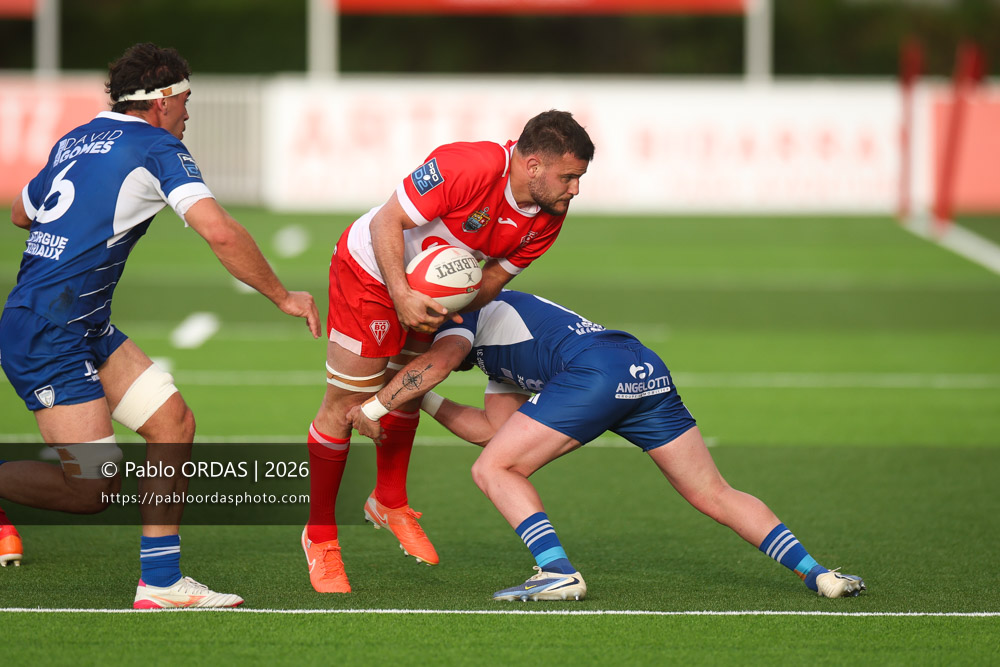 Thomas Hébert, lors du match de Pro D2 entre le Biarritz olympique et Colomiers, le 24 avril 2026 au stade Aguiléra de Biarritz, France (Photo Pablo ORDAS)