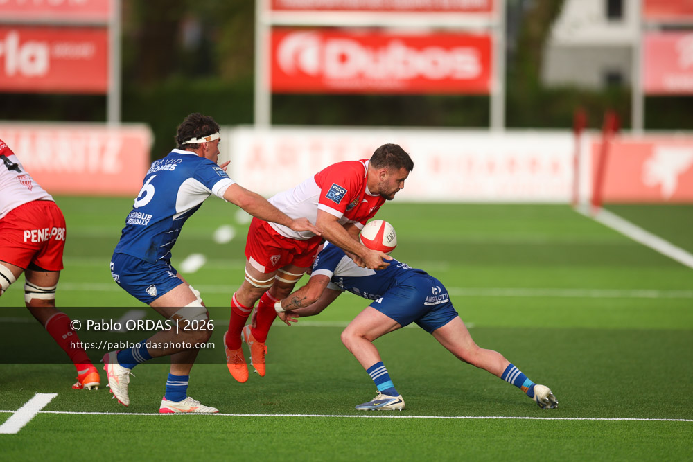 Thomas Hébert, lors du match de Pro D2 entre le Biarritz olympique et Colomiers, le 24 avril 2026 au stade Aguiléra de Biarritz, France (Photo Pablo ORDAS)