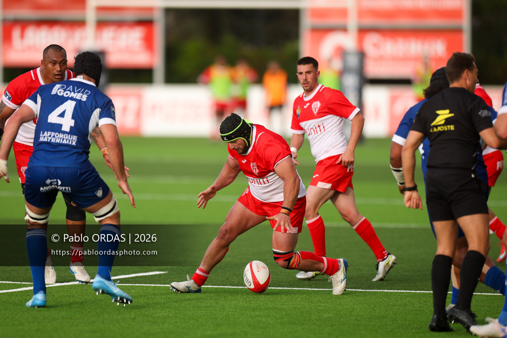 Giorgi Nutsubidze, lors du match de Pro D2 entre le Biarritz olympique et Colomiers, le 24 avril 2026 au stade Aguiléra de Biarritz, France (Photo Pablo ORDAS)