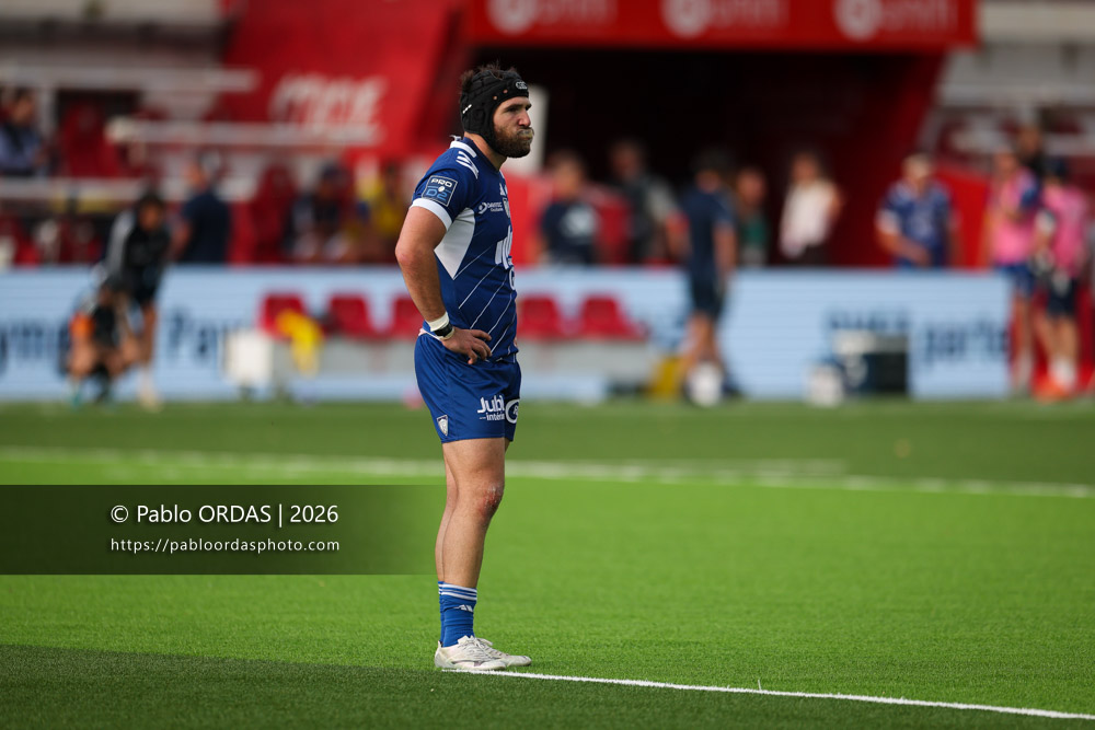 Martin Dulon, lors du match de Pro D2 entre le Biarritz olympique et Colomiers, le 24 avril 2026 au stade Aguiléra de Biarritz, France (Photo Pablo ORDAS)