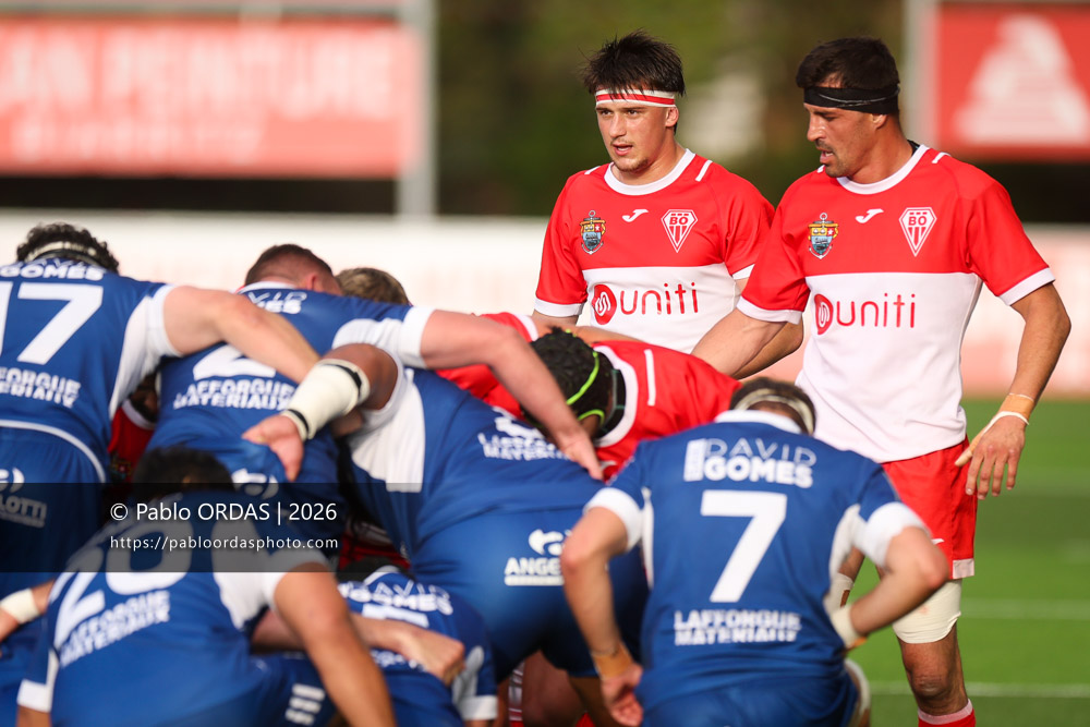 Andrea Sacco, lors du match de Pro D2 entre le Biarritz olympique et Colomiers, le 24 avril 2026 au stade Aguiléra de Biarritz, France (Photo Pablo ORDAS)