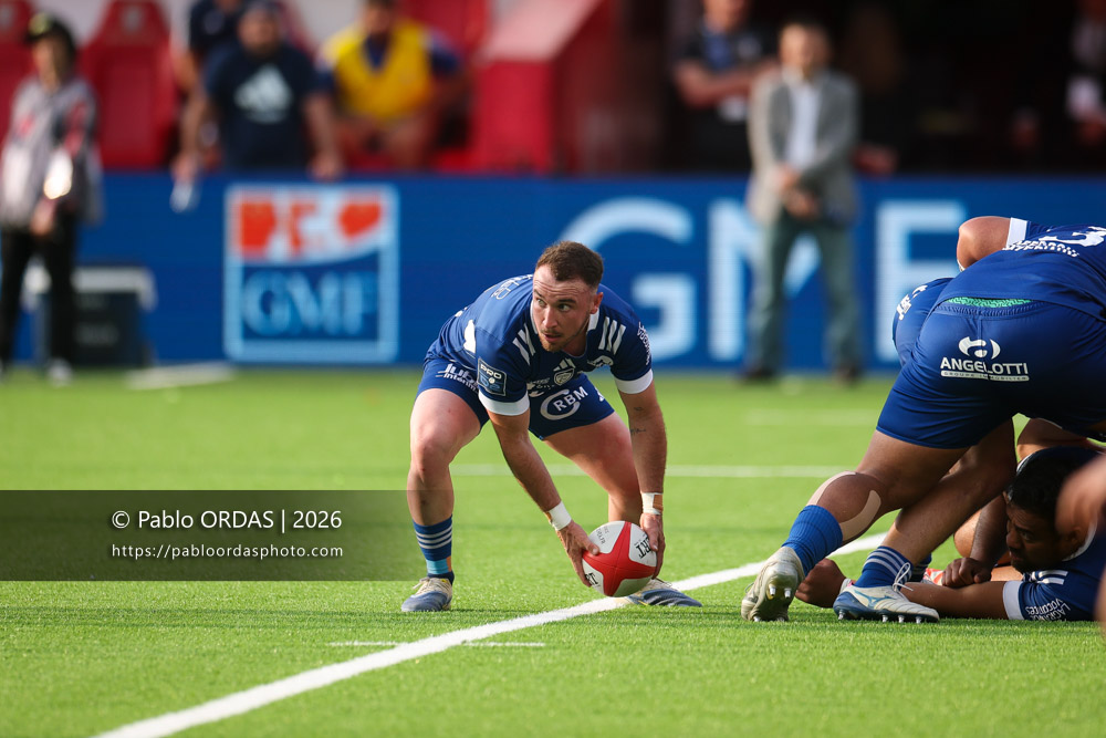 Ugo Séguéla, lors du match de Pro D2 entre le Biarritz olympique et Colomiers, le 24 avril 2026 au stade Aguiléra de Biarritz, France (Photo Pablo ORDAS)