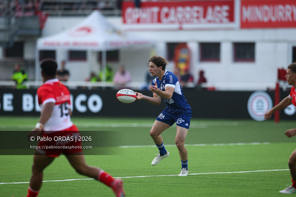 Valentin Delpy, lors du match de Pro D2 entre le Biarritz olympique et Colomiers, le 24 avril 2026 au stade Aguiléra de Biarritz, France (Photo Pablo ORDAS)
