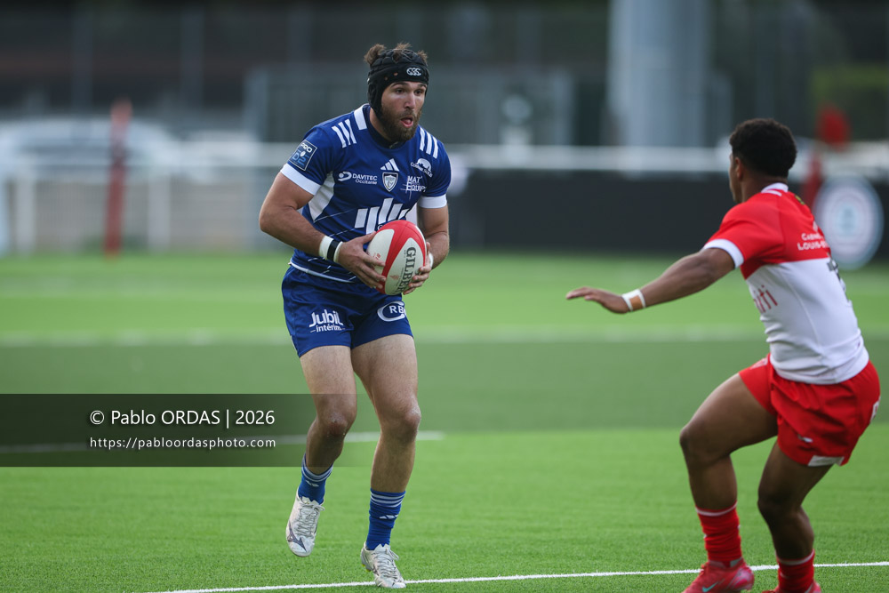 Martin Dulon, lors du match de Pro D2 entre le Biarritz olympique et Colomiers, le 24 avril 2026 au stade Aguiléra de Biarritz, France (Photo Pablo ORDAS)