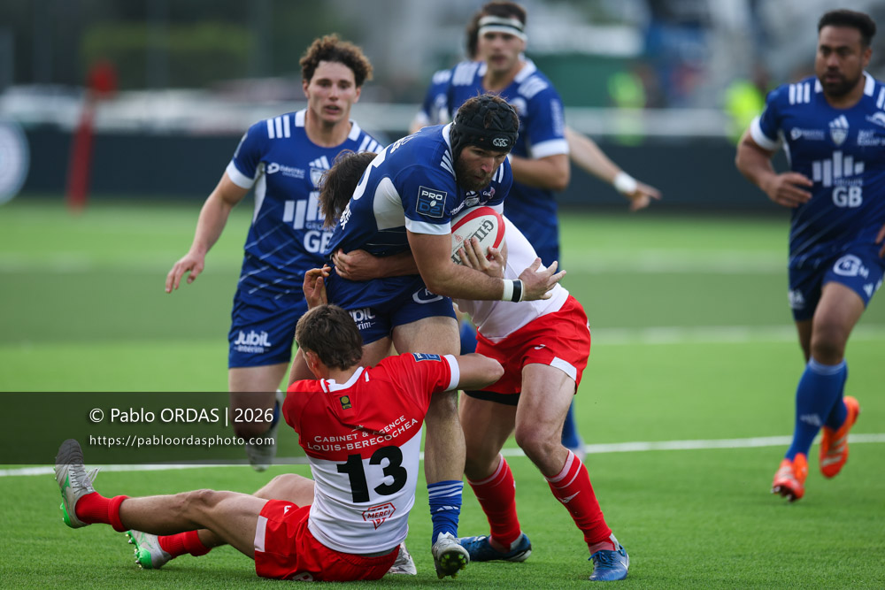 Martin Dulon, lors du match de Pro D2 entre le Biarritz olympique et Colomiers, le 24 avril 2026 au stade Aguiléra de Biarritz, France (Photo Pablo ORDAS)