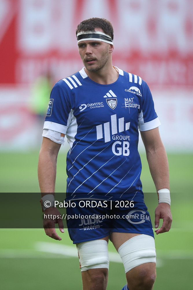 Grégoire Bazin, lors du match de Pro D2 entre le Biarritz olympique et Colomiers, le 24 avril 2026 au stade Aguiléra de Biarritz, France (Photo Pablo ORDAS)