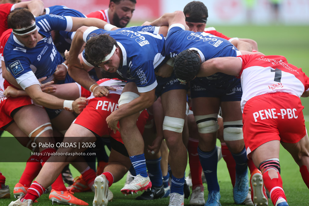 Paolo Parpagiola, lors du match de Pro D2 entre le Biarritz olympique et Colomiers, le 24 avril 2026 au stade Aguiléra de Biarritz, France (Photo Pablo ORDAS)